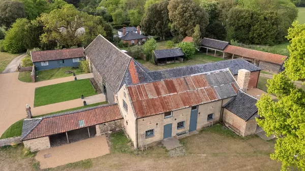Aerial photograph of Henham Barns wedding venue Wedding barns inspiration - an aerial photograph of Henham Barns wedding venue